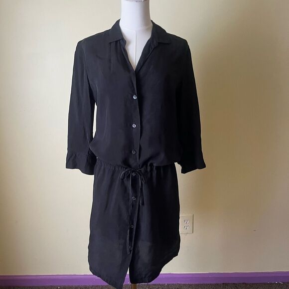 James Perse Black Button Front Shirt Dress with Drawstring Waist Size 1 (Small) - Picture 1 of 8